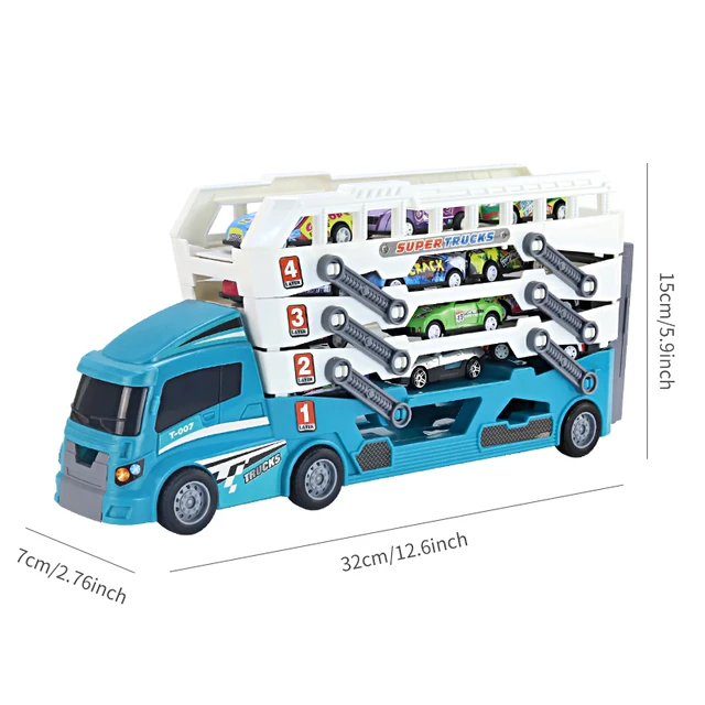 Upgraded Large Ejection Mini Slide Alloy Container Car  Engineering Car Multi-Layer Can Receive Blue Racing Car With 6  Qcar 5