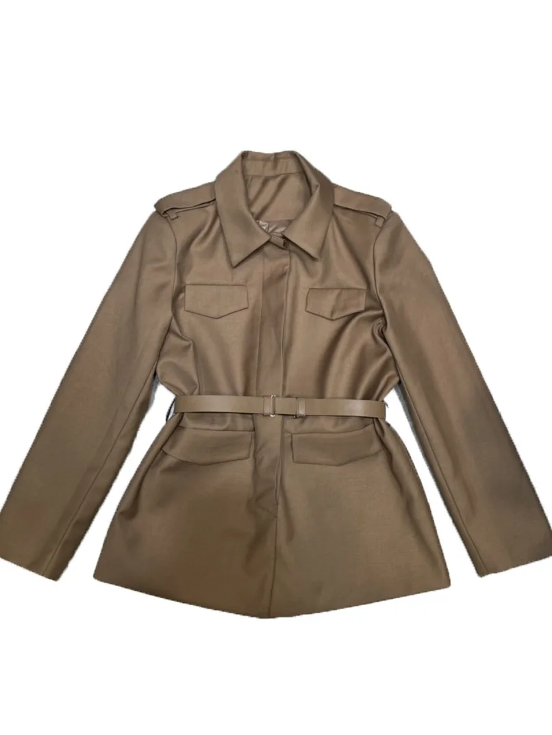 

Тренчкот, короткая куртка с откидным воротником, свободная версия с поясом, дизайнерский теплый и удобный, новинка зимы 2023, 1125