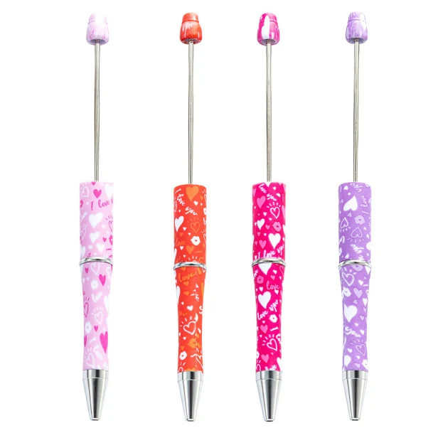 

4Pcs Valentine's Day Heart Beaded Ballpoint Pen DIY Beadable Pens for Writing Student Pen Office School Supplies