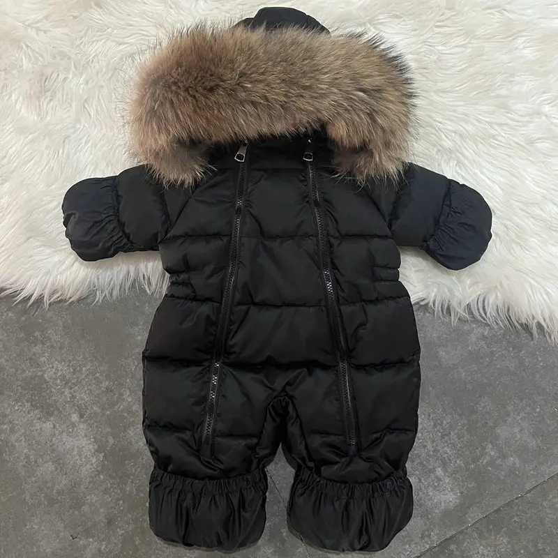 Children's Fleece-lined Thickened Cotton-Padded Hooded Boys and Girls Skiing Jumpsuit