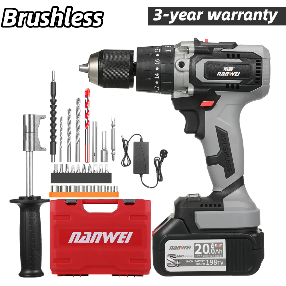 BrushlessImpactHammerDrillScrewdriver21VCordlessDrillDriverBatteriesMaxTorque200Nm