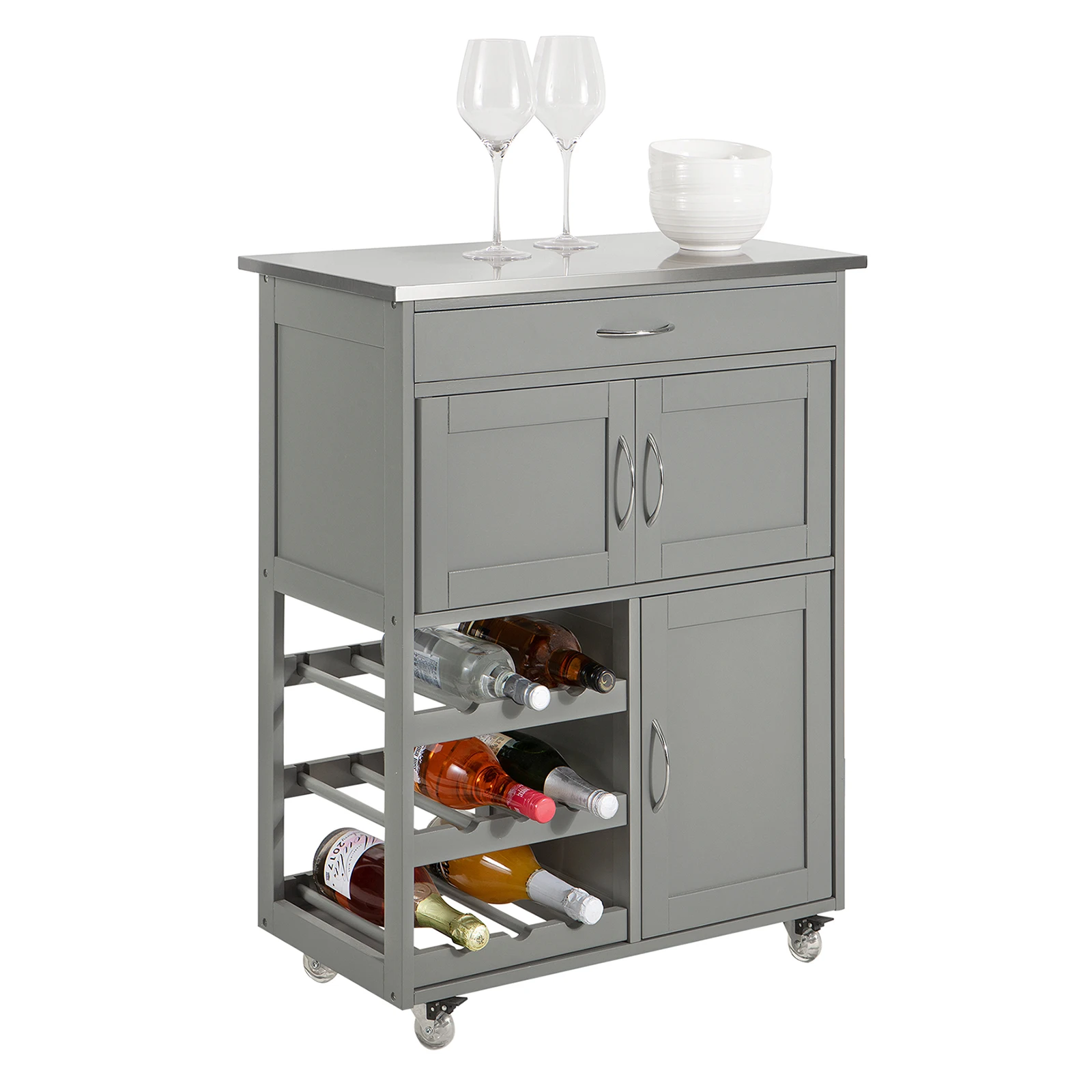SoBuy FKW45 serving trolley Bottle Rays Kitchen Trolley Kitchen Island Freestanding kitchen living room Dining Room