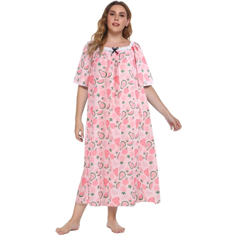 PlusSizeNightdressWomensPajamasNightgownCottonShortSleeve