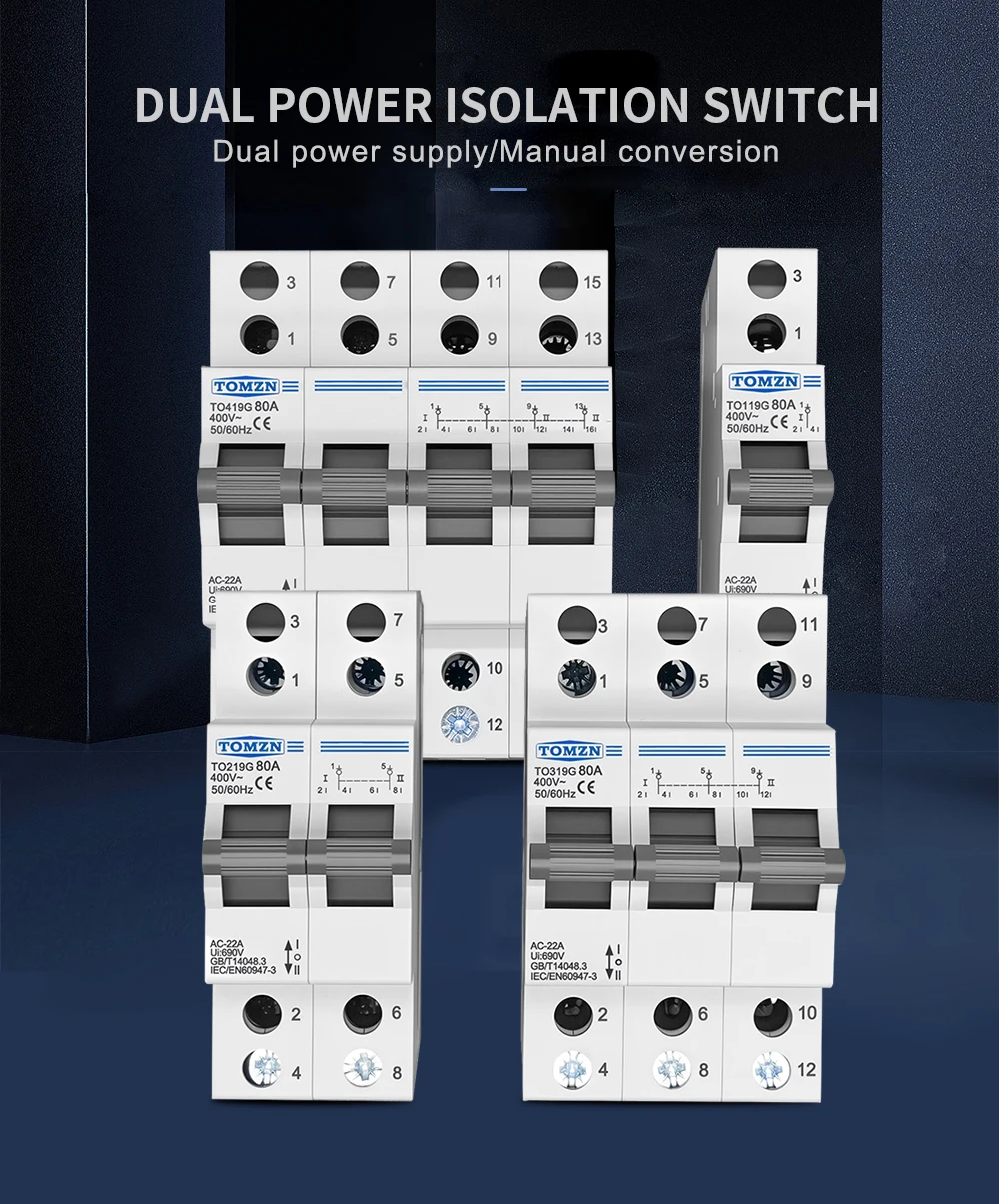 TO419G Changeover Switch 1234P 400V~ 80A MTS Dual Power Manual Transfer Isolatin