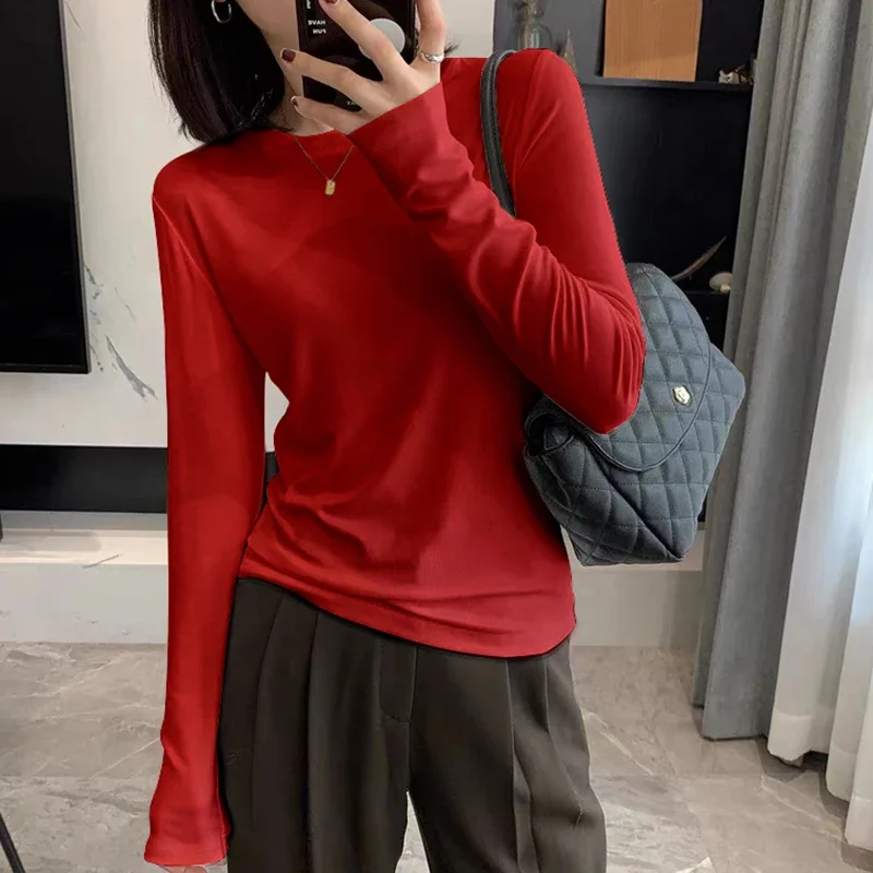 

Camisetas De Mujer Spring Autumn Casual Tops O Neck T Shirt for Women Long Sleeve Tshirts Korean Womens Clothing Tee Shirt Femme