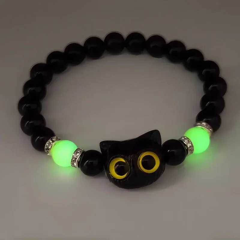 Cat bead bracelet 1 PC matching bracelets couples women men luminous cute cat friendship bracelet black white cat head bead strand