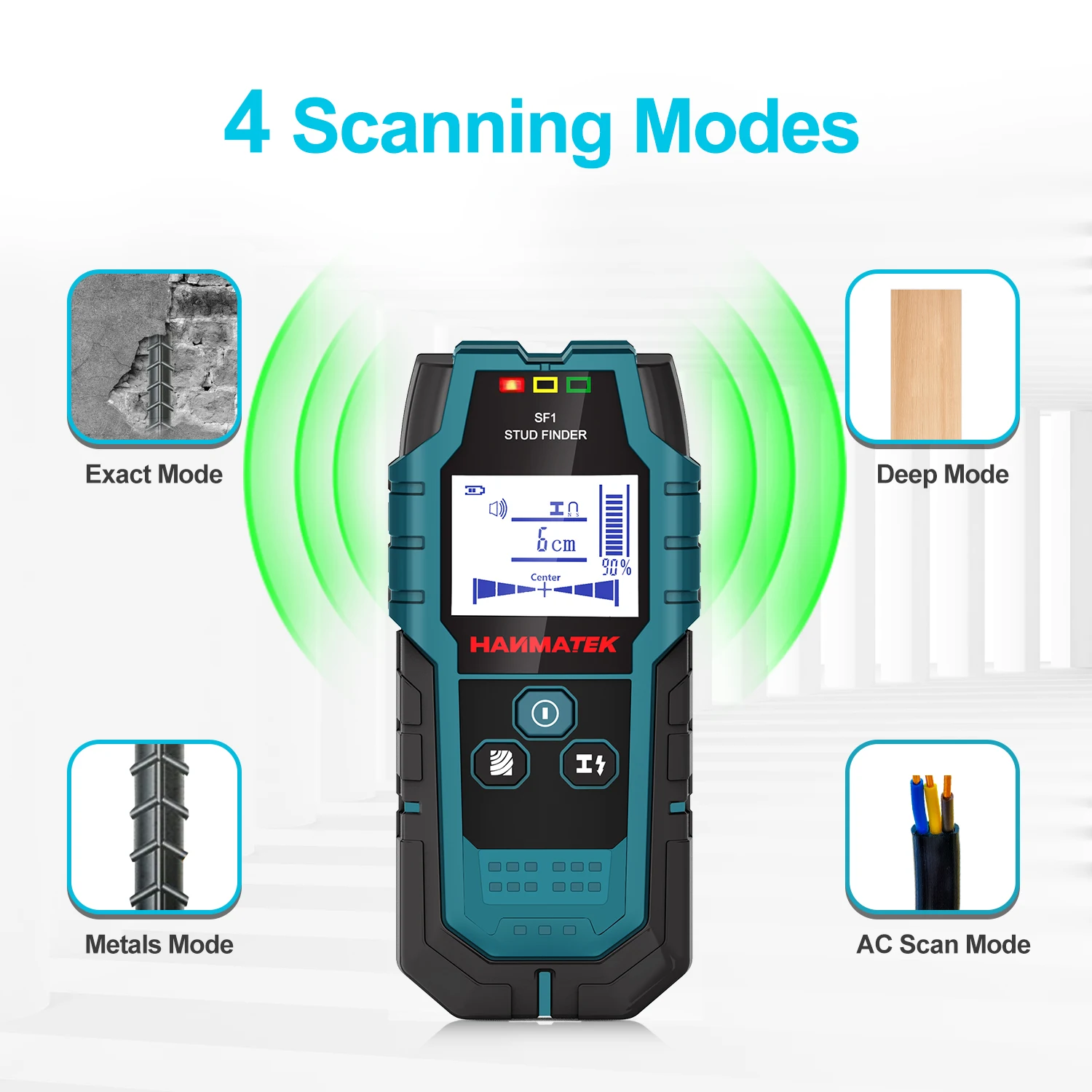 HANMATEK SF1 Stud Finder Wood Studs Metal Detecion Detection of live cable Metal Depth Measurement Finder Wall Detector Scanner 3