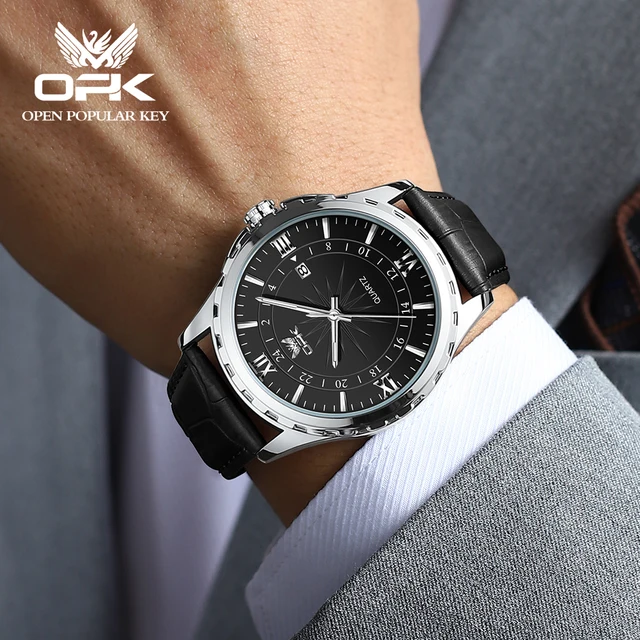 OPK Quartz Watch Men Comfortable Leather Strap Waterproof Fashion Dress Wristwatch Man 2