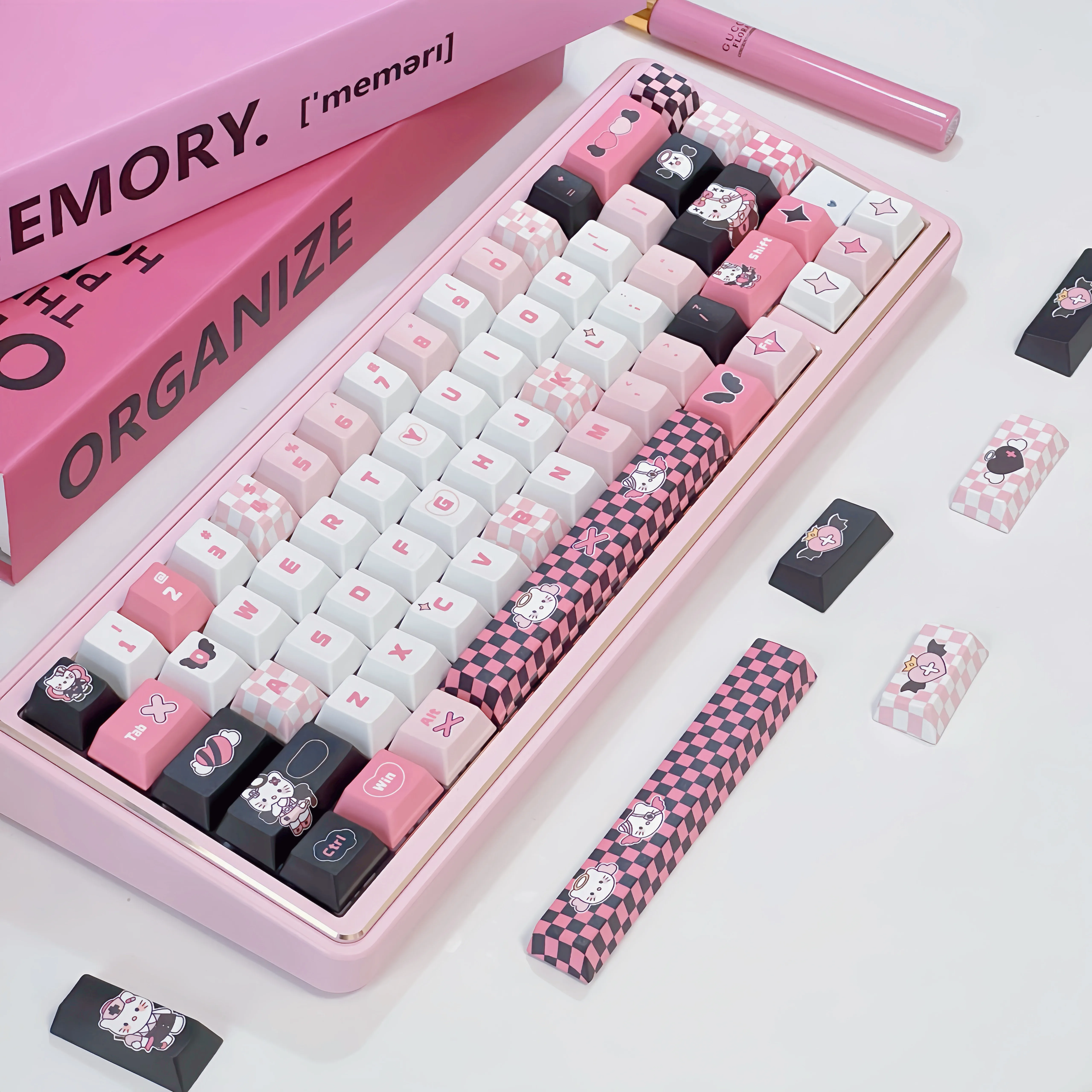 KT 고양이 키캡 MOA 귀여운 오리지널 블랙 파우더 볼캡 PBT 5면 열승화 68 75 84 87 98 108