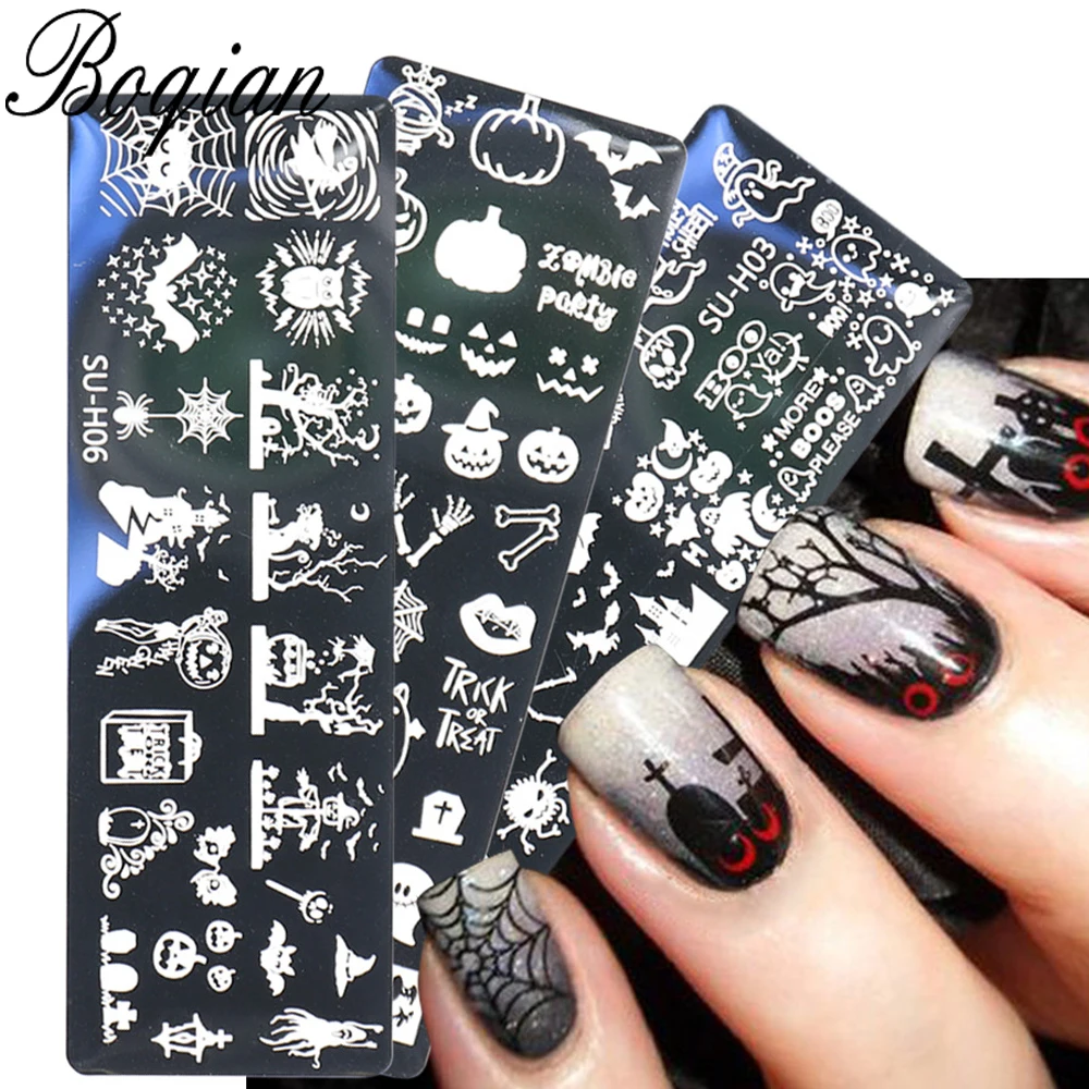 BQAN Halloween Christmas Nail Stamping Plates Pattern Nail Art Image Plates Stainless Steel Nail Art Plate Stencil 6PCS/Set 4