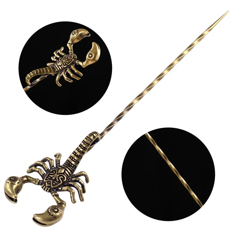 PITILLERA Brass Pin Spiral Dredge Long Needle Ash Cigar Holder Scorpion Gecko Purse Accessories for Cigars