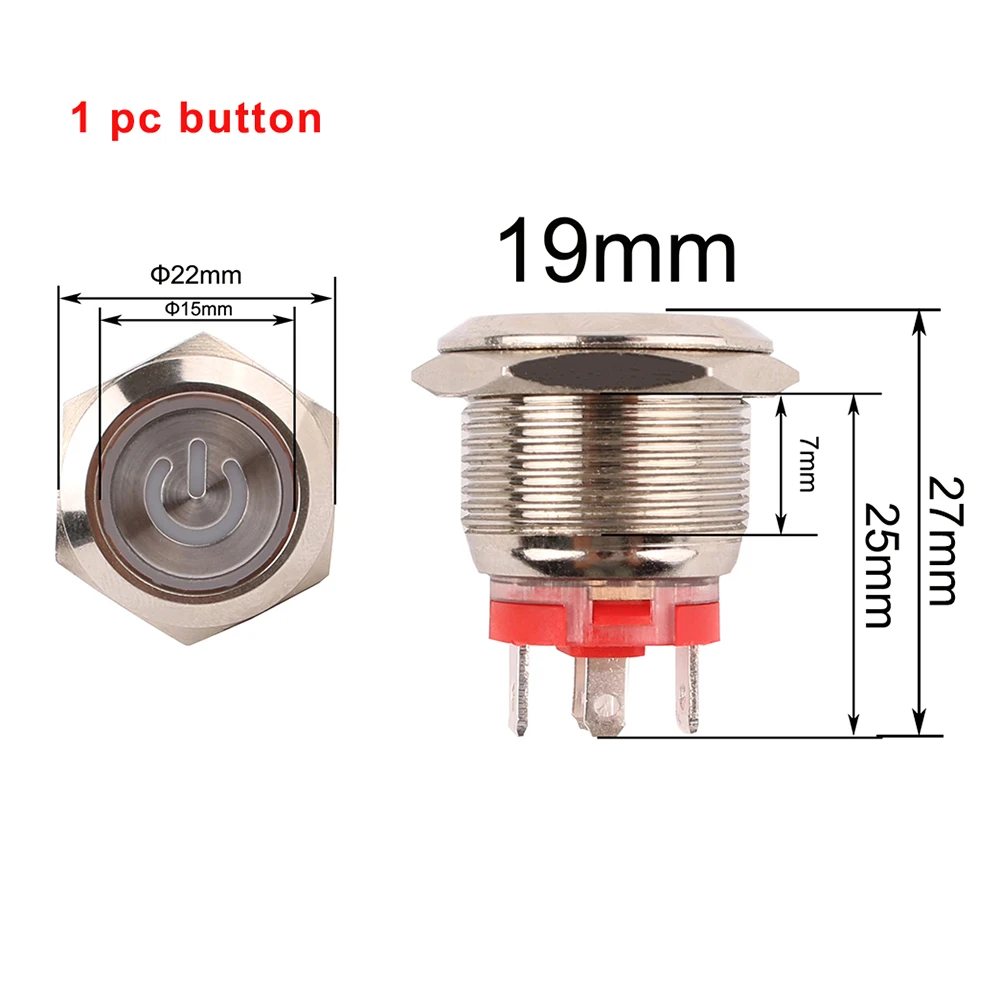 19mm Anti-vandalismus Metall Druckschalter Ringförmige Power Mark Mit LED 1NO Rot Grün 12-24V 220V Rast Pin Terminal Für Auto – Detail 2