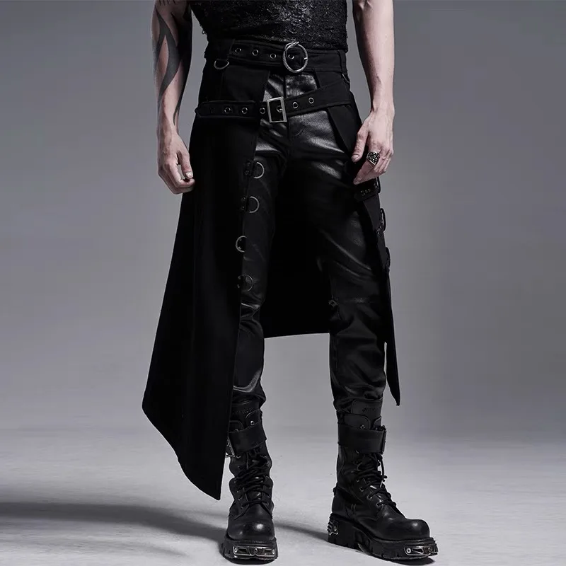 Asymmetric Design Gothic Vintage Hip Hop Punk Pantskirt Men Metal Eyelet Decorate Techwear Style Skirt Cosplay Culotte