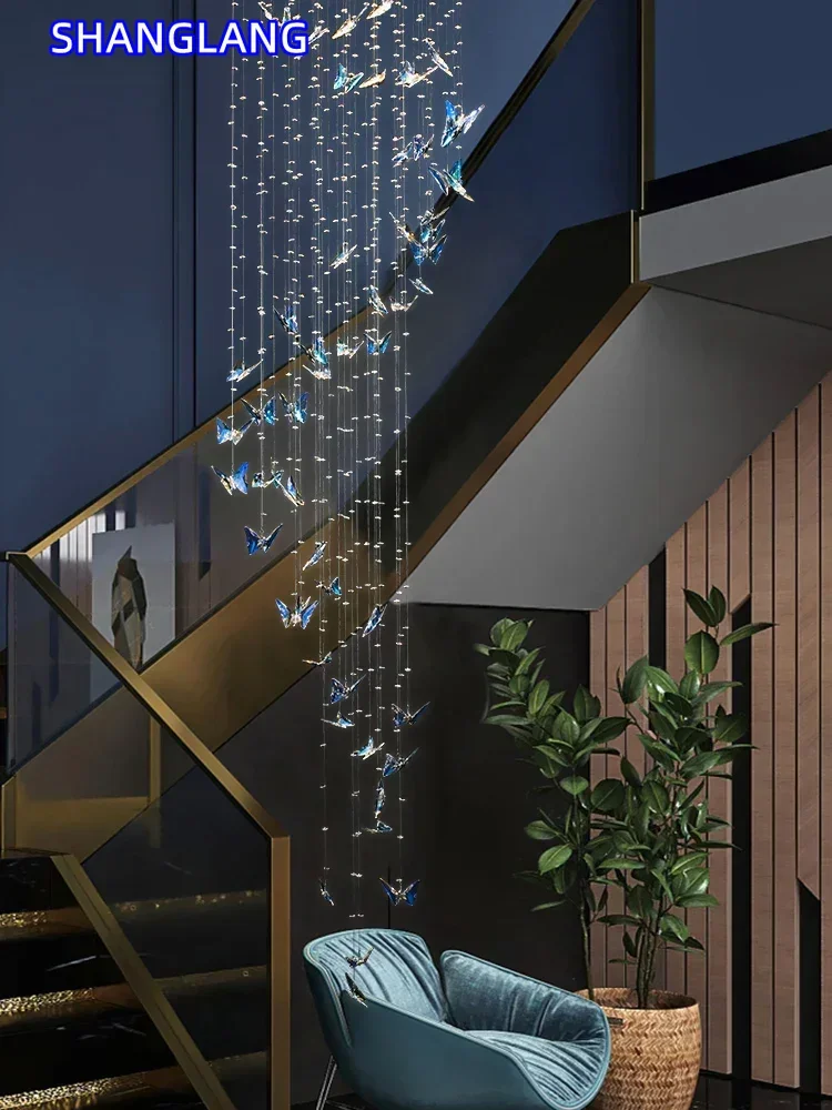Minimalism Villa Crystals Pendant Light Indoor Lighting Pendant Lamps Suspended Ceiling Lamps Loft Butterfly Hanging Chandeliers 2