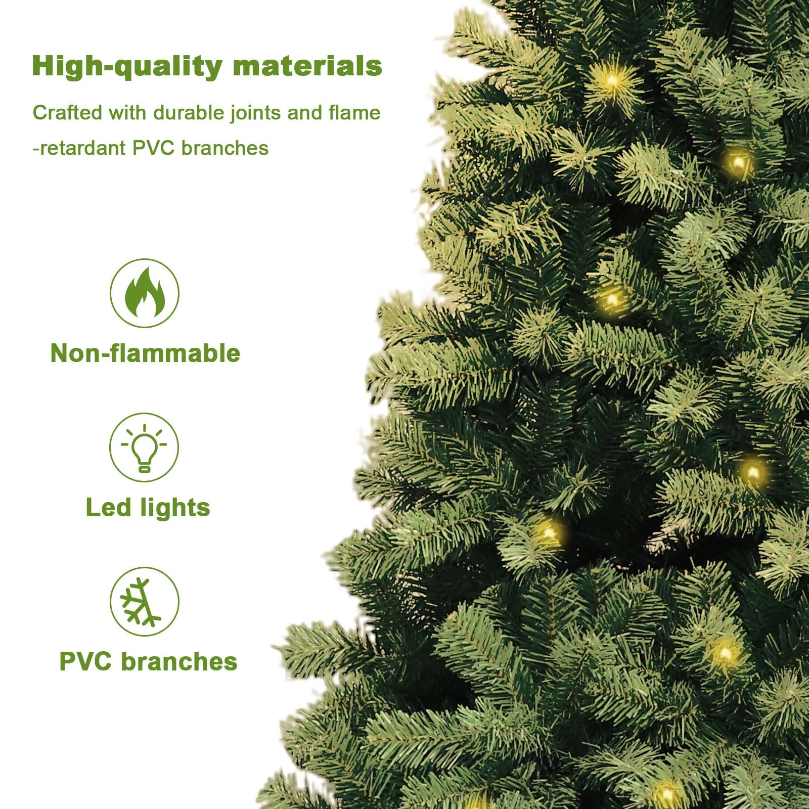 6–7ft Pre-Lit Artificial Christmas Tree with LED Lights – 8 Lighting Modes, Hinged Branch Design for Easy Setup