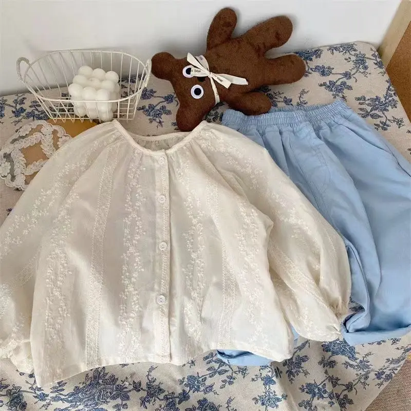 Girls Spring shirt nouvelle version cor&eacute;enne princesse Wind Lace Liner Girls Baby mode brod&eacute; Doll shirt 2 3 5 7 9Y