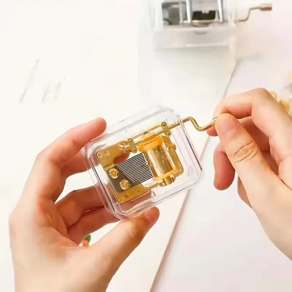 1PC Creative Gift Valentine's Day Graduation Gift Gold-Plated Hand-Cranked Music Box Music Bell Box Movement