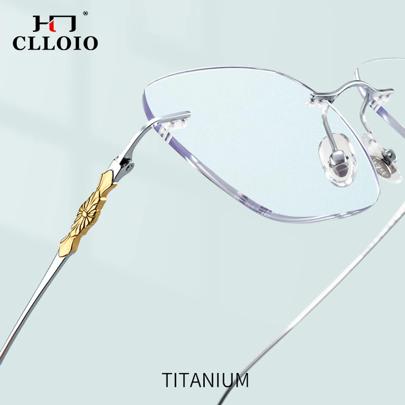 CLLOIO Fashion Rimless Myopia Glasses Computer Blue Light Blocking Reading Titanium Frame Women MR-8 Custom Prescription Glasses reading glasses,anti blue light glasses