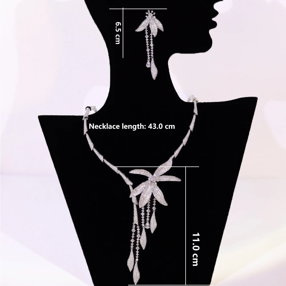 فاخر حفل زفاف الزركون زهرة قلادة مجموعة مجوهرات ال...