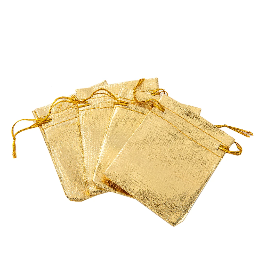 50pcs 5X7/7x9/9x12cm Gold Drawstring Bags For Party Candy