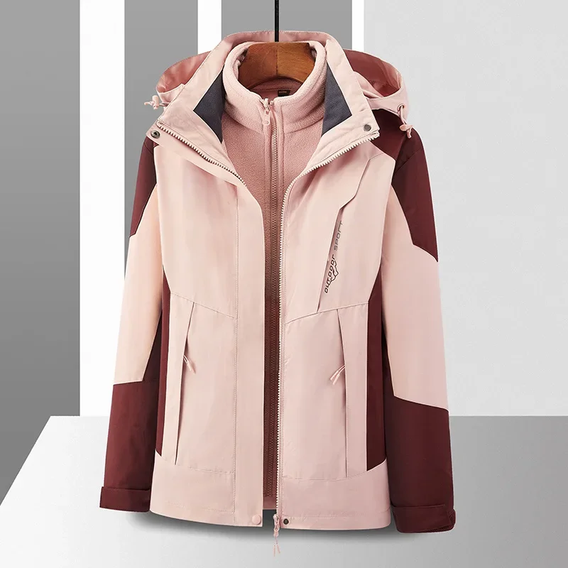 3-in-1 Winter Jacket Hiking Camping Skiing Warm Coat Fleece Set Removable Windproof Waterproof Ski Work Clothes