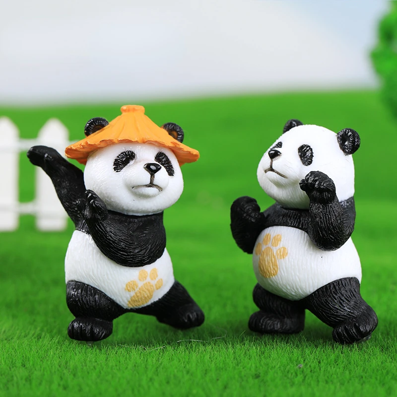 4ks miniatures kung fu panda dort natě plastový zvířata pandas modelů sad rostlina kvést hrnec bonsaj domeček pro panenky dekorace