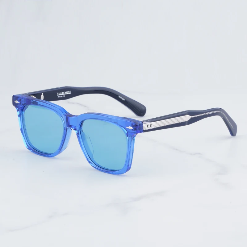 

2023 New Arrive Light Luxury Patchwork Blue Sunglasses for Men Heribe Square Type High Street Acetate Solar Glasses for Women