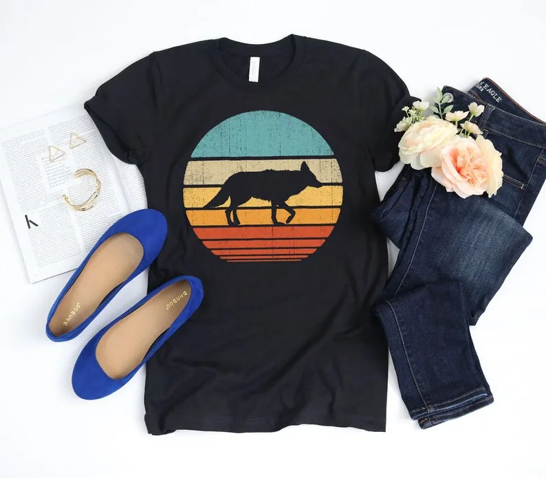 Maglietta Coyote Sunset Coyote S Design Jackal Fox Retro Vintage Animal Lovers Maniche Lunghe O Corte