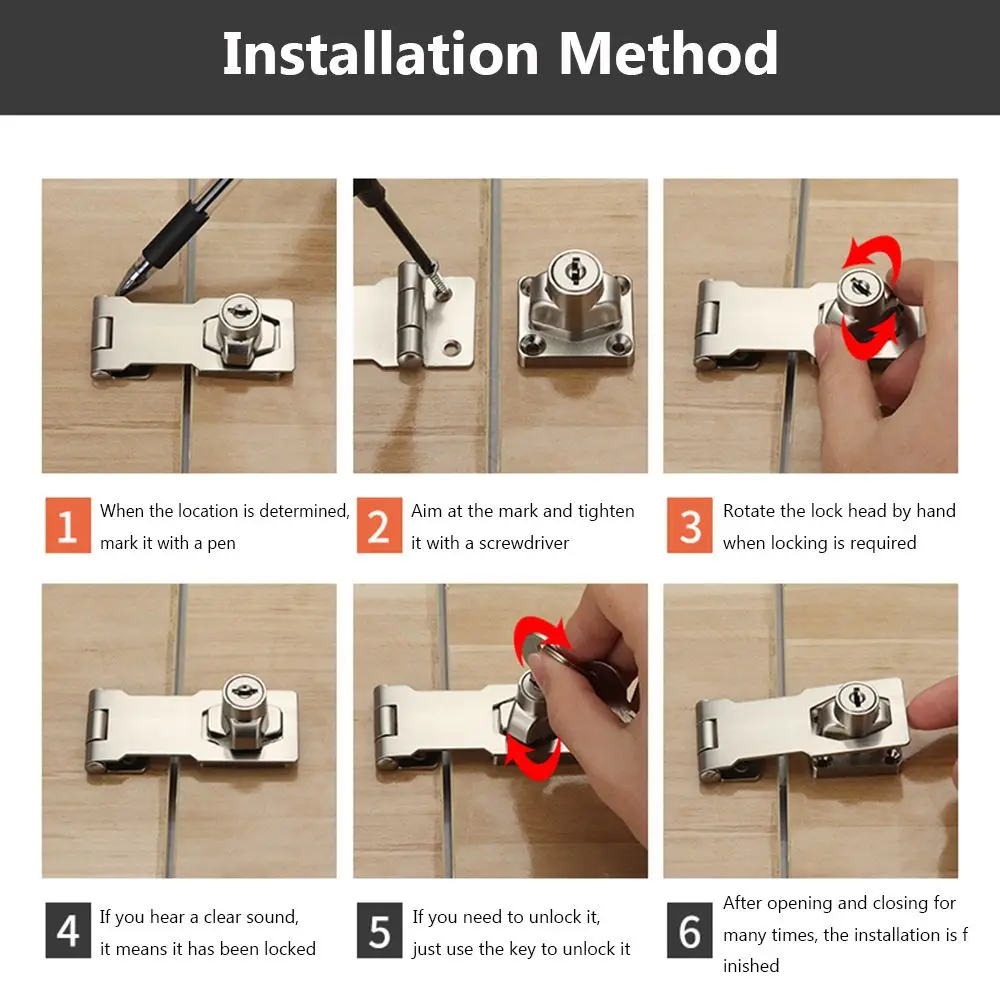 Zinc Alloy Keyed Hasp Lock Punch-free Burglarproof Home Office Security Buckle Shed Cupboard Drawer Cabinet Wooden Door Lock cabinet safety lock cabinet lock door lock door safety lock