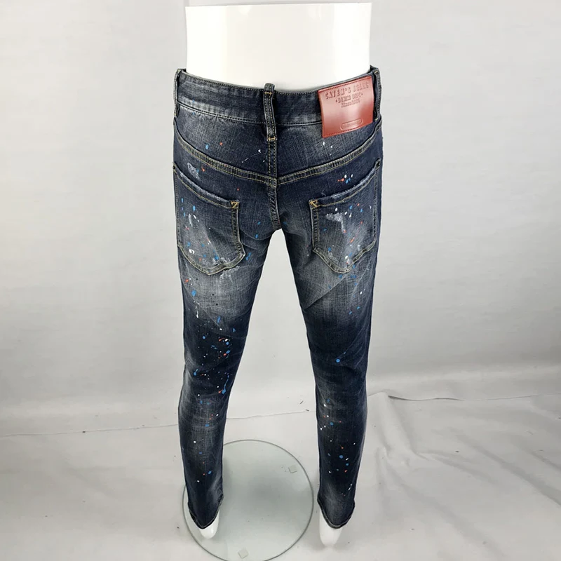 Streetwear Fashion Men Jeans High Quality Elastic Stretch Slim Fit Vintage Ripped Jeans Men Painted Designer Brand Pants Hombre
