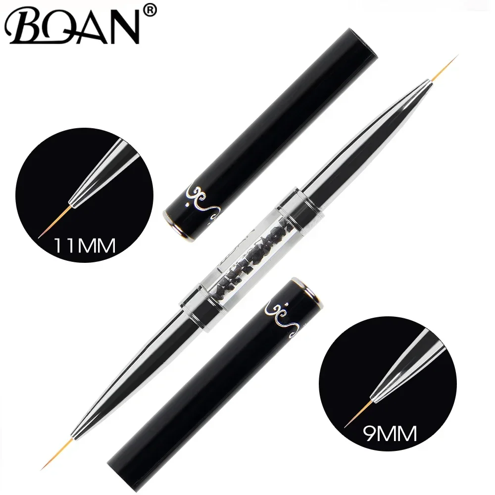 Nail Brushes BQAN Double Head Crystal Handle 9mm&11mm Drawing Brush Liner Brush Painting Pen Gel Polish Crystal Nail Art Manicure Tools