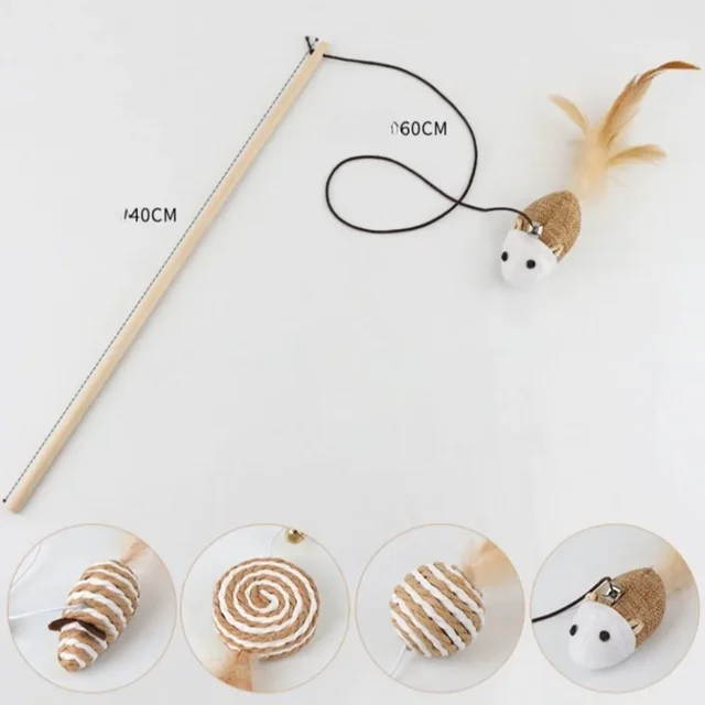 1PC Teaser Feather Toys Kitten Funny Colorful Rod Cat Wand Toys Wood Pet Cat Toys Interactive Stick Pet Cat Supplies 5