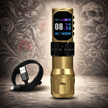 Kit Macchina per Tatuaggi Audersigt Nero/Oro con Motore a Corsa Regolabile e Batteria da 2000mAh, Penna per Tatuaggi
