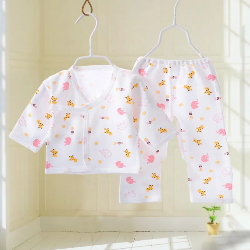 2PCS/Set Newborn Baby Cotton Underwear Sleepwear Infant Boys Girls Breathable Cartoon Animal Pattern Tops And Pants Outfits