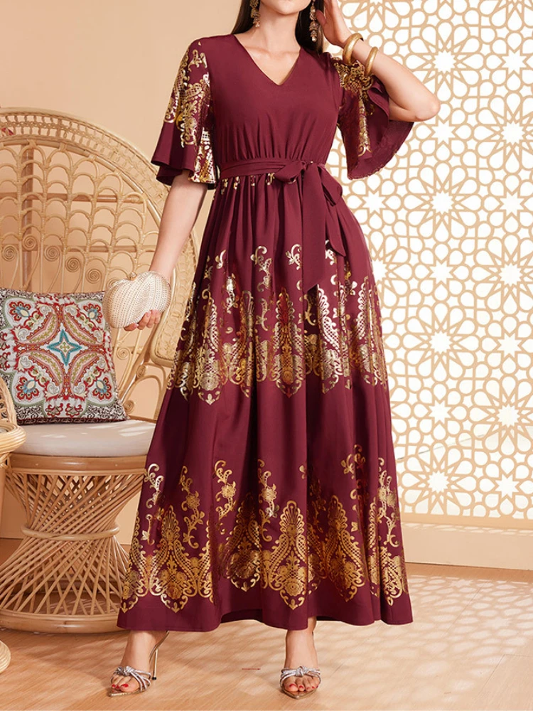 

Женское винтажное платье с V-образным вырезом, поясом и цветочным принтом