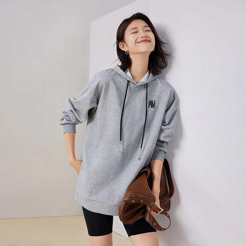 Toyouth Women Hoodies 2023 Autumn Long Sleeve Loose Hooded Sweatshirts Earphone Pendant Drawstring Split Hem Casual Pullover