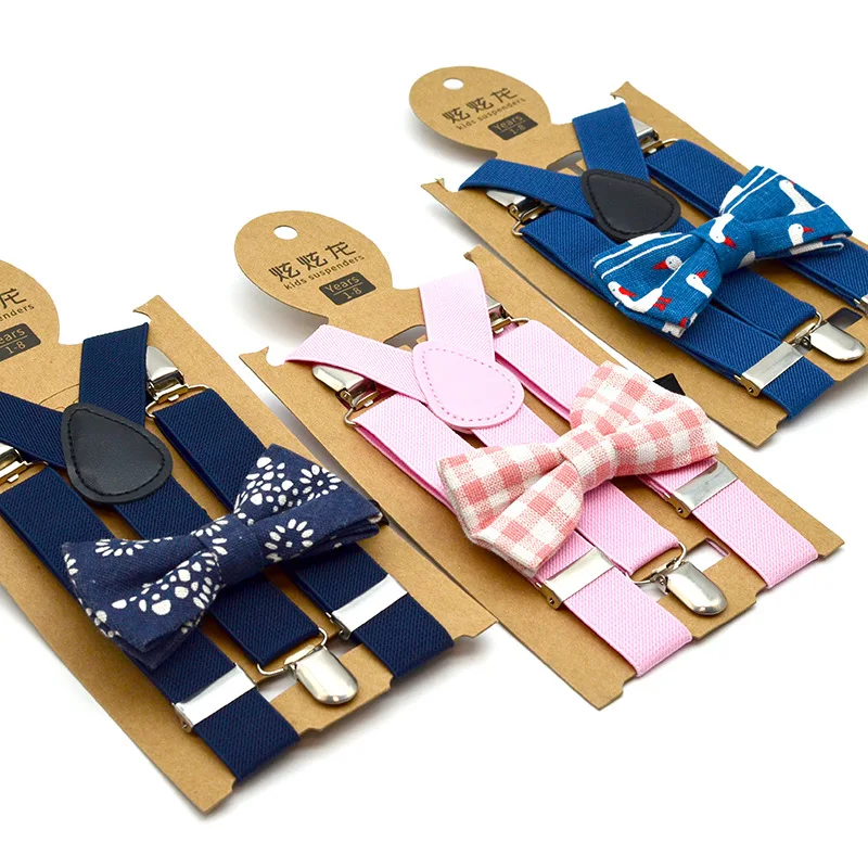 Children Solid Color Suspenders Bowtie Sets Boys Girls Party Wedding Y-Back Shirt Braces Butterfly Belt Kids Pants Jeans Bow Tie