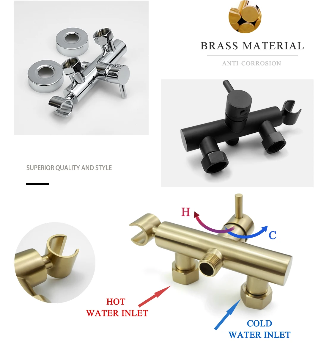 Description Picture 5 of itemBrass Toilet Hot Cold Bidet Spray Handheld Bidet Diaper Set Bathroom Shower Set Portable Shattaf Sprayer Jet Douche Kit Black