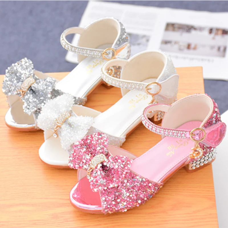 Children's Sandals Summer Princess Crystal Shoes Girls High Heels Fashion Sequins Girls Soft Bottom Performance Shoes baby shoes,kids shoes,children sandals,kids sandals