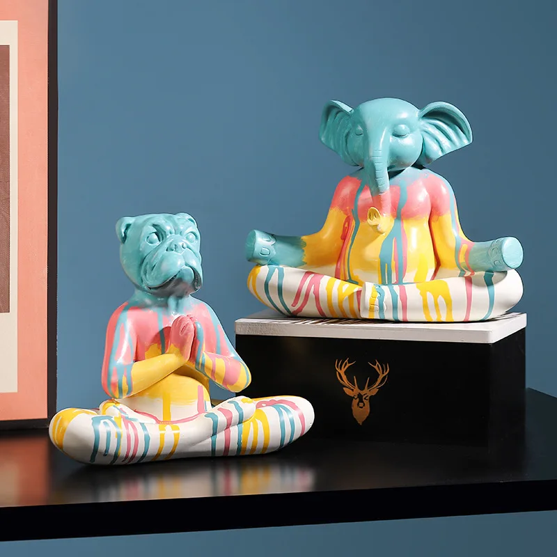 

Скандинавская креативная Капля воды красочные животные Мультяшные модели украшения слон Йога собака креативные настольные полимерные изделия