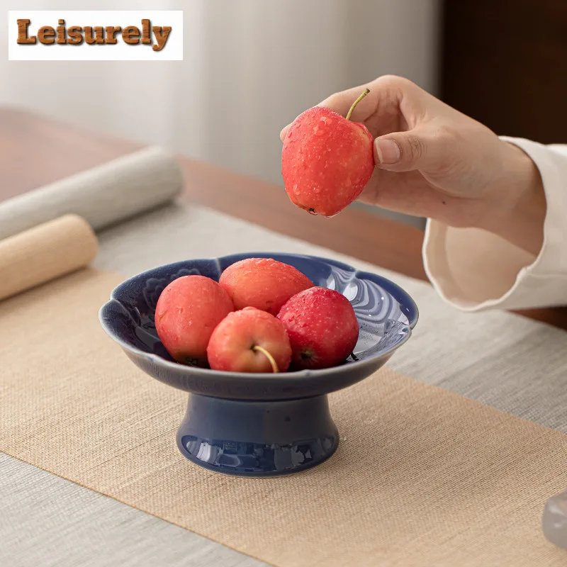 Chinese Auspicious Clouds Drainage Fruit Dishes Vintage Pastry Plate Cake Display Stand Candy Bar Serving Tray Teaset Decoration