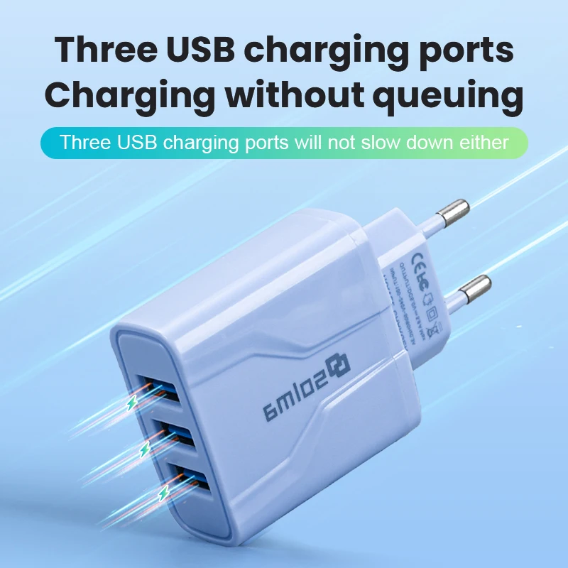 Macaron-Chargeur Rapide à 3 Ports USB pour Téléphone Portable, Adaptateur Universel de Charge pour iPhone et Samsung