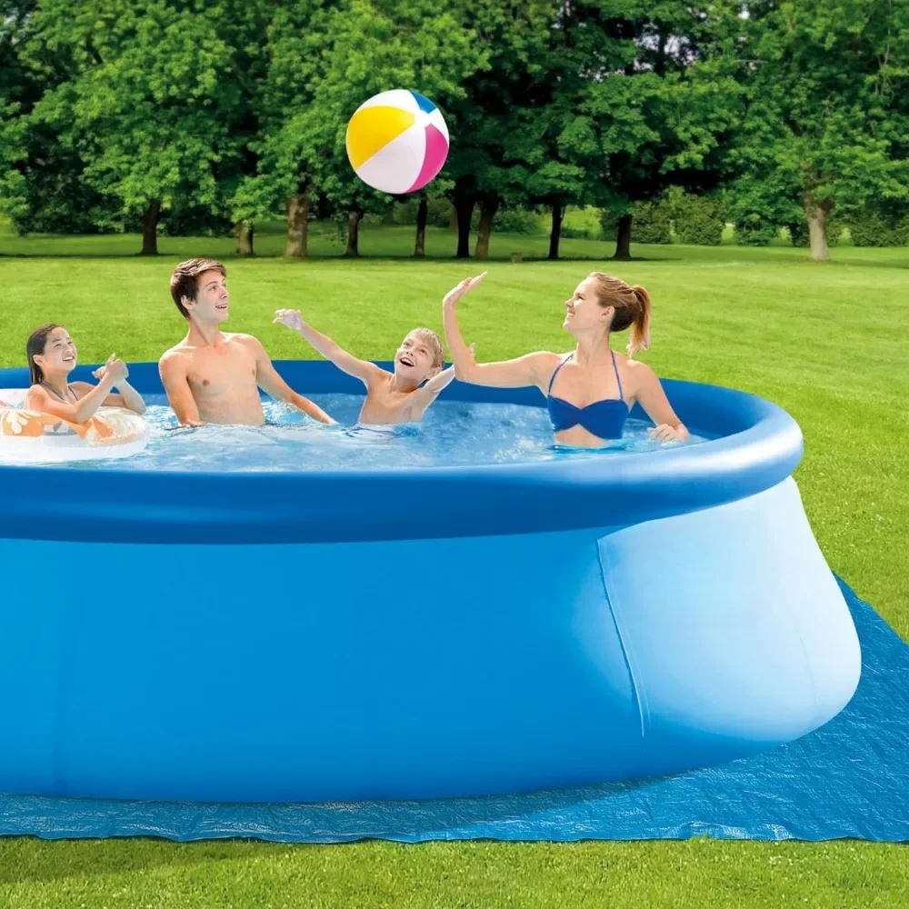 

Swimming Poor, Round Inflatable Outdoor Backyard Above Ground Family Swimming Pool with Ladder and Pump, Blue Swimming Poor