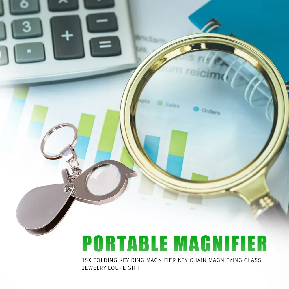 Portable 10/15X Folding Key Ring Mini Magnifier Key Chain Magnifying Durable Glass Loupe Pocket Tool Holiday Gift