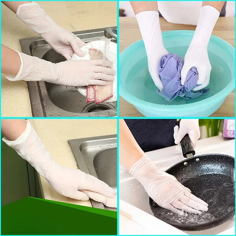 Disposable Gloves 100/50/20PCS White Nitrile Waterproof Hair Care Tattoos Household Dishwashing Cleaning Tools