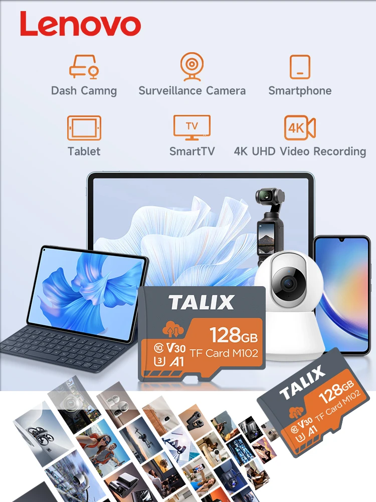 레노버 TALIX TF 카드 512GB 256GB 128GB 64GB 32GB U3 V30 A1 고속 마이크로 SD 카드 4K UHD 비디오 메모리 카드 스마트폰 카메라용