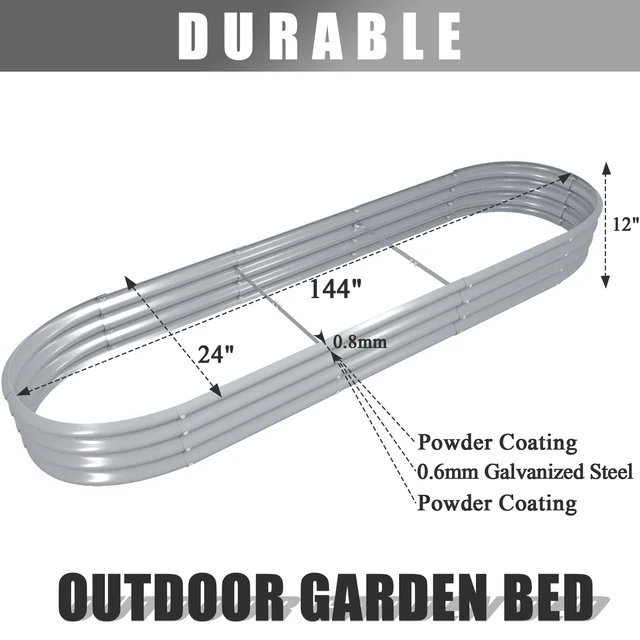 12x2x1FT Galvanized Raised Garden Bed Outdoor Planter Box for Vegetables Flowers Herbs Fruits, Easy Setup