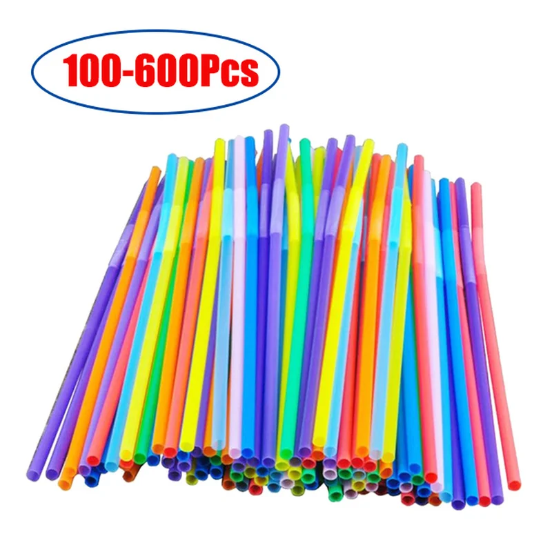 100600pcs Multicolor Plastic Straws Kitchen Beverage Disposable