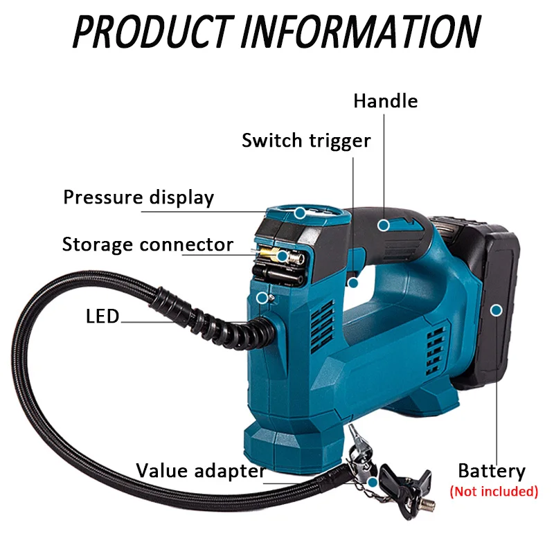 For Makita 18V Battery With Digital Display Electric Air Pump High Pressure Cordless Inflatable Pump Portable Car Pneumatic Tool