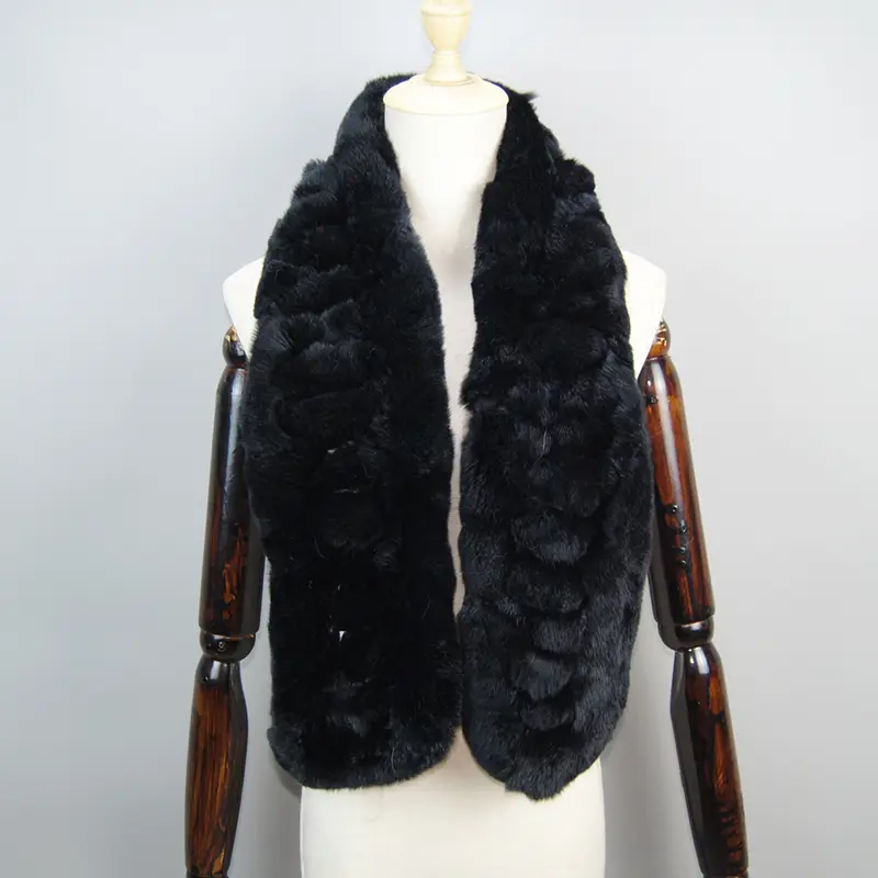 2026 New Arrivals Women Real Rex Rabbit Fur Scarf Lady Fashion Knitted Warm Soft Winter 100% Natural Real Rex Rabbit Fur Muffler - Image 9